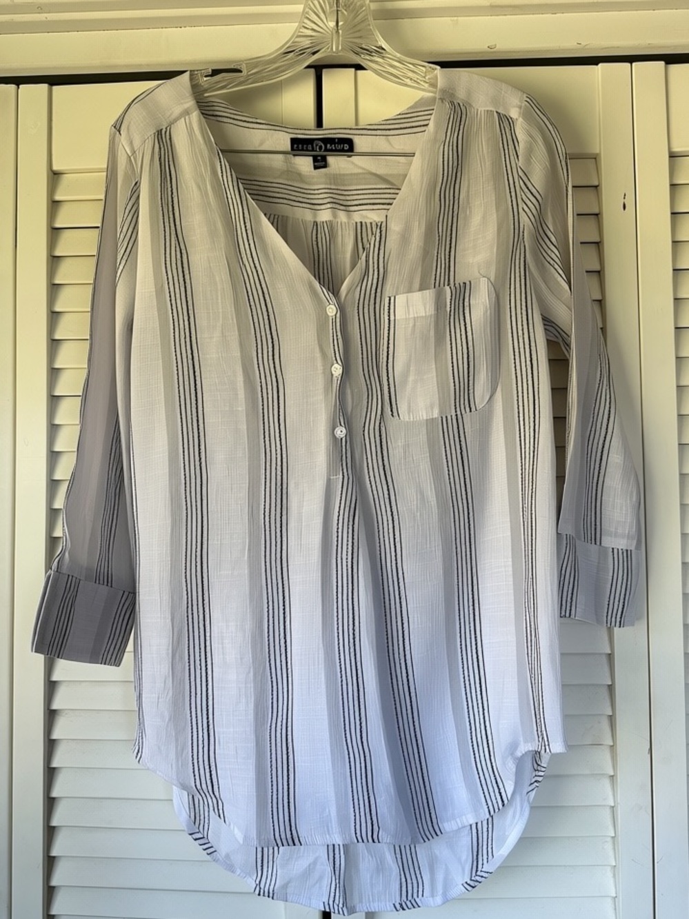 Fred David White Top with Black Stripe Detail